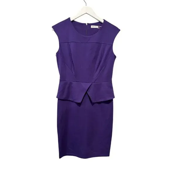 Calvin Klein | Dresses | Calvin Klein Size 6 Cap Sleeve Peplum Sheath Dress  Purple Business Work Office | Poshmark